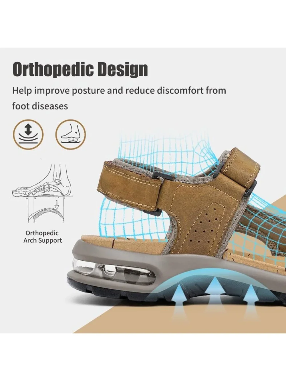 Men's Light Brown Arch Support Outdoor Non Slip Athletic Hiking Sandal Shoes